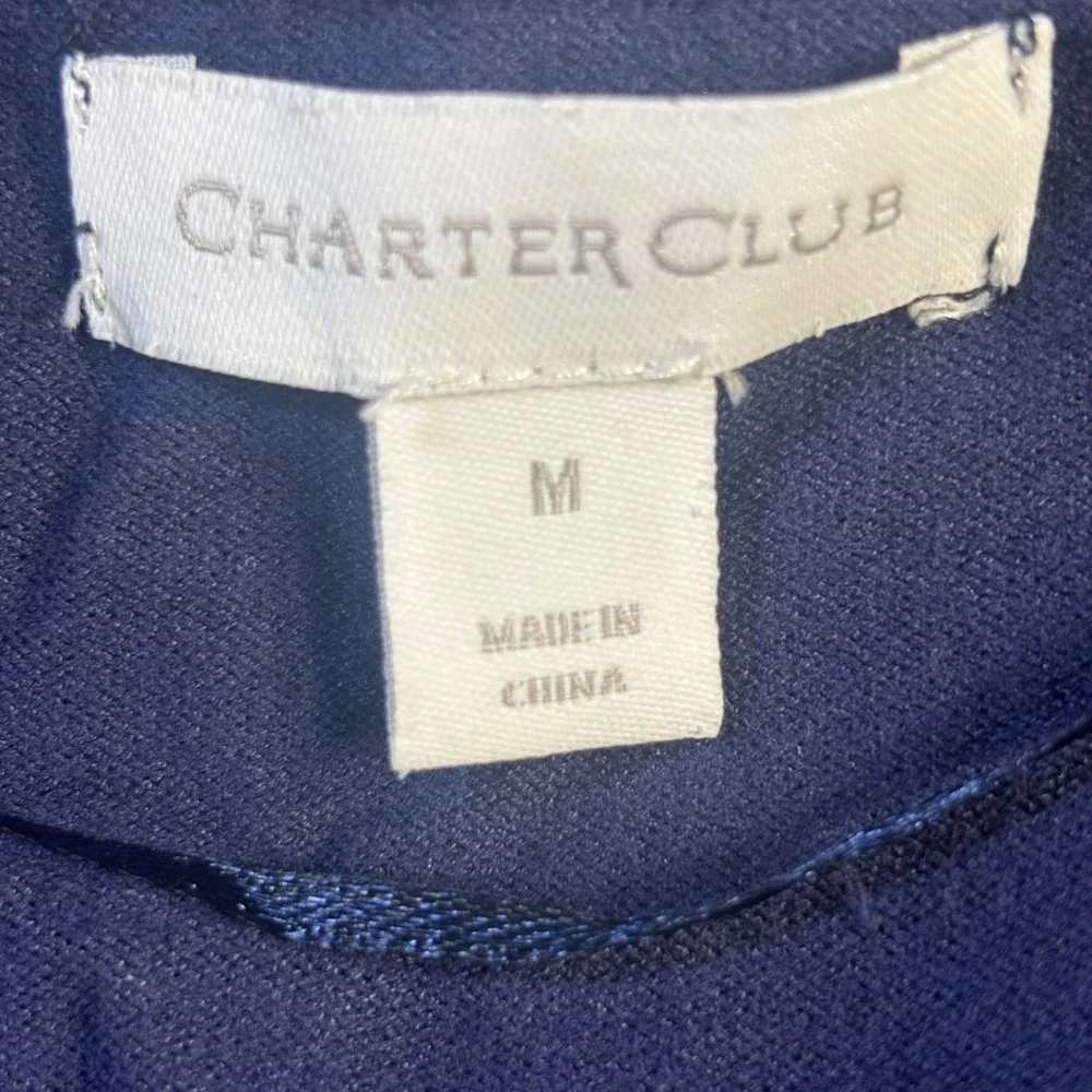 Charter Club Womens Navy Blue Open Front‎ Cardigan Gold Button Cuff Sweater M